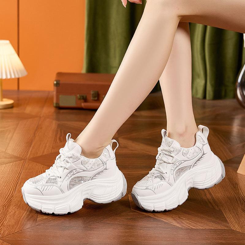 8,5 см воздушная сетка полые синтетическая кожа досуг толстые кроссовки тапочки платформа танкетка дышащие летние женские вулканизированные
