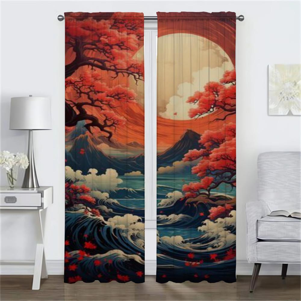 Sun Moon and Tree Kitchen Curtains for Camera Blackout Curtain for Room 2 Panel Partition Halloween Decoration Shades Living