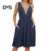 Women's Summer Dress V Neck Sleeveless Midi Dresses with Pockets Casual Boho Beach Vacation Sundresses