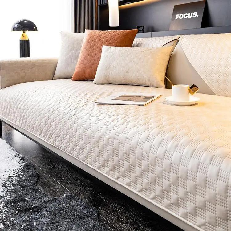 Technology Cloth Leather Sofa Mat Waterproof Durable Modern Couch Furniture Accessories Checkered Seat Cushion Cover Home Decor