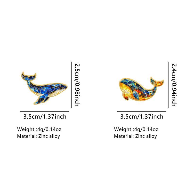 Enamel Whale Brooch Pins Colorful Mosaic Pattern Golden Edge Trim For Backpack Jackets Ocean Lover Gifts