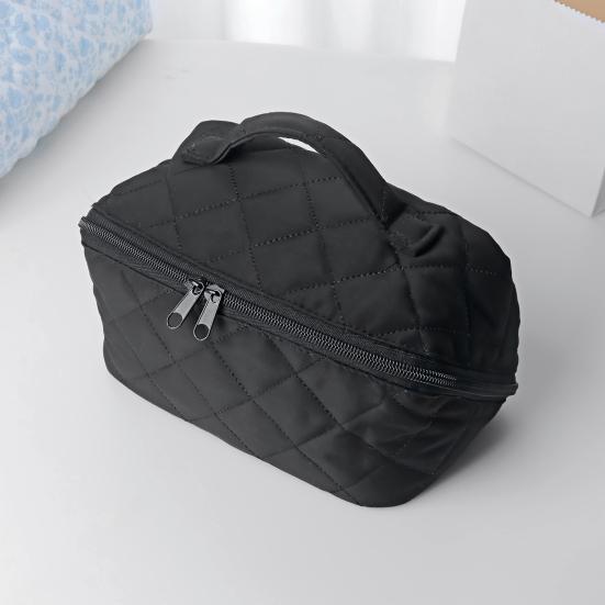 Стеганая косметичка с цветочным принтом, полностью открывающаяся на 180 градусов, дорожный органайзер для косметики, женская большая вместительная сумка для туалетных принадлежностей для отпуска, для ежедневного использования на туалетном столике