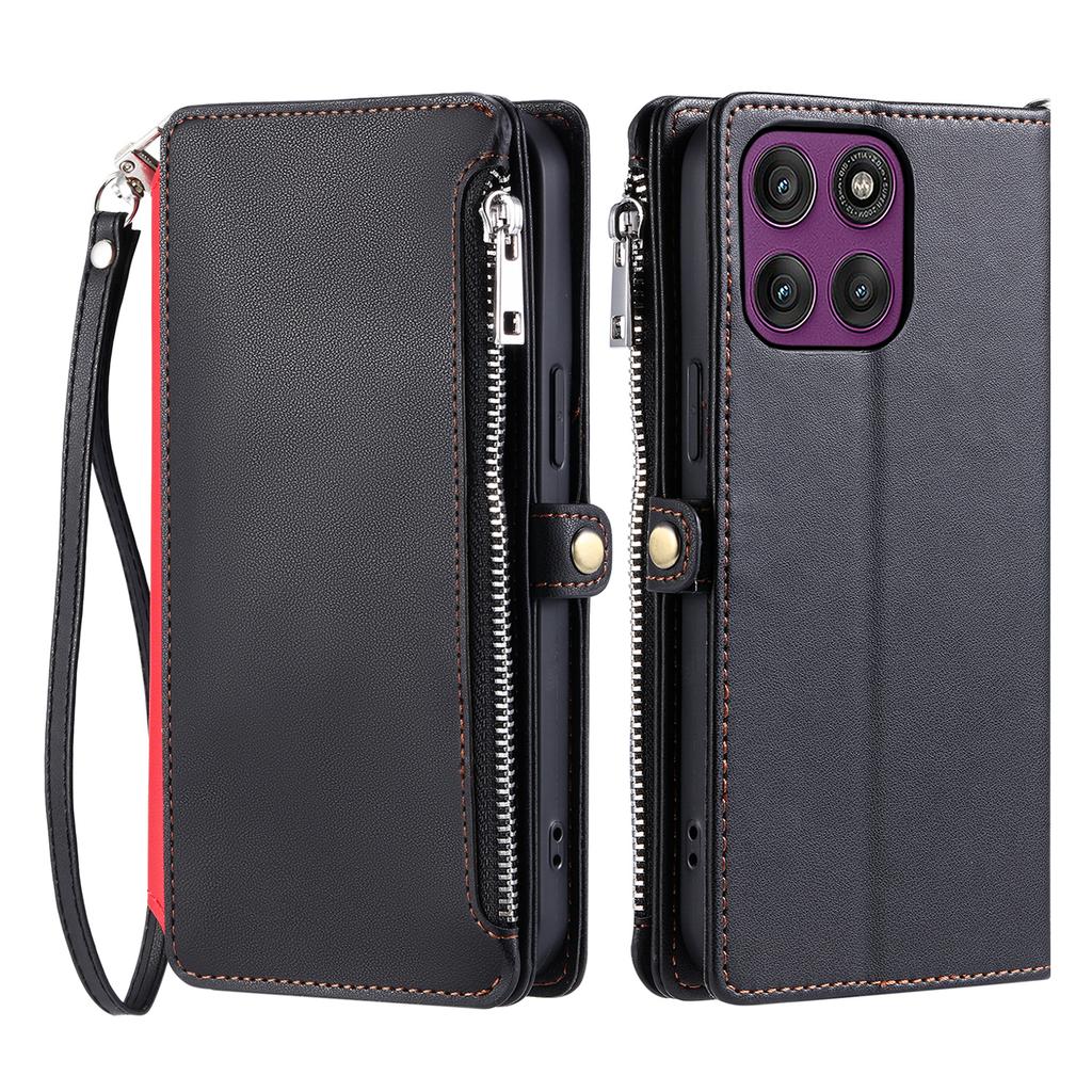 For Motorola Moto G86 5G Case TPU+PU Leather Wallet Phone Cover with Wrist Strap