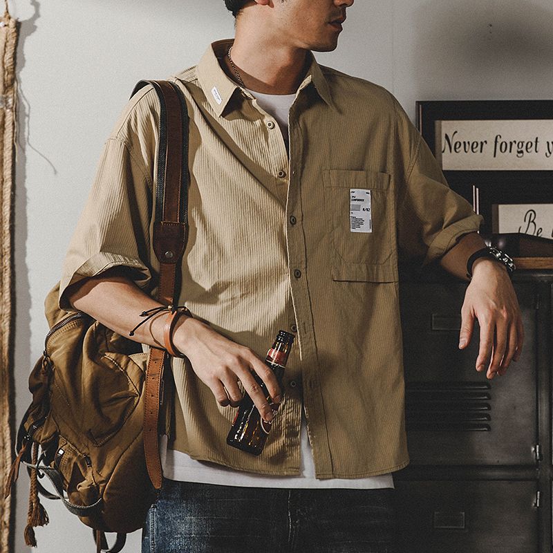 Американская повседневная рабочая рубашка мужская с коротким рукавом летняя модная японская с полурукавом кардиган свободная куртка