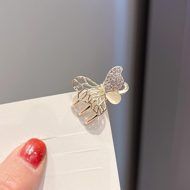 Fashionable Shiny Butterfly Hair Clips Fine Rhinestone Studded Metal Butterfly Small Hairpin Woman's Headwear