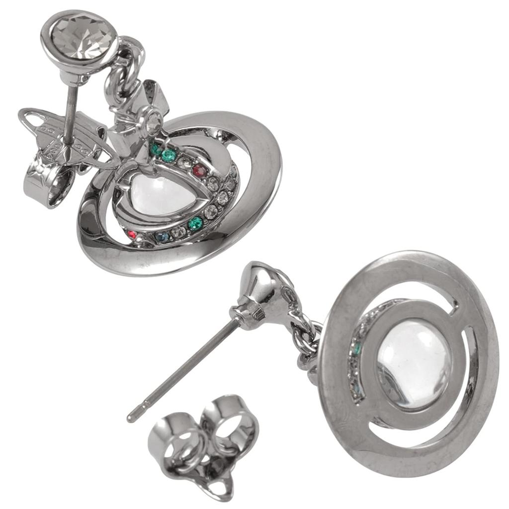Vivienne Westwood 3D 3D Petit Orb Rhinestone Drop Earrings Chrome Silver 62020032-S001 [Item]