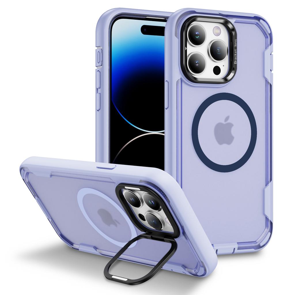 For iPhone 14 Pro Max Case Compatible with MagSafe Lens Frame Kickstand TPU+PC Shockproof Phone Cover