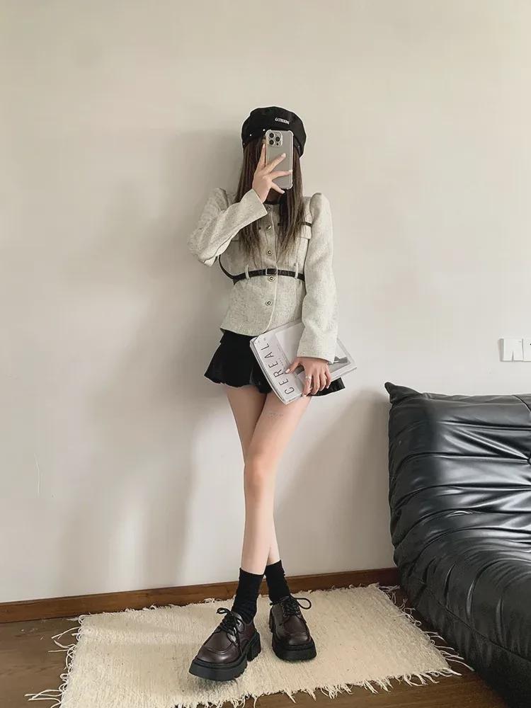 Женские черные кожаные мокасины Mary Jane 2024 года: Британский стиль на толстой подошве — идеально подходит для осенних юбок.