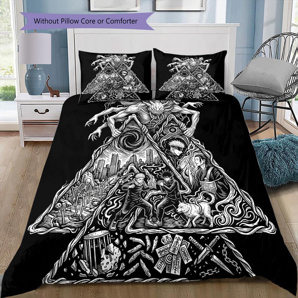 Jujutsu Kaisen Pattern Bedding Quilt Set Quilt Cover Pillowcase Home Birthday Gift(1 * duvet cover + 2 * pillowcase, without core)