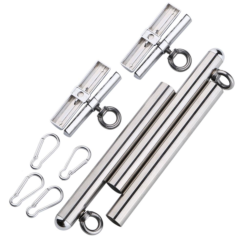 Adjustable Stainless Steel Spreader Bar With Leather Padded Handcuff Ankle Cuff Dog Collar Lockable Bdsm Sex Slave Restraint Set