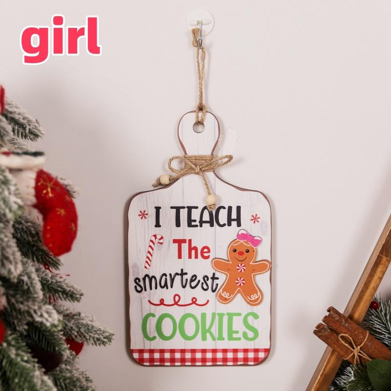 Christmas Gingerbread Man Wooden Ornaments Home Cookie Man Decor Hangings Sign Pendants Welcome Front Door Hanger New Year Gifts