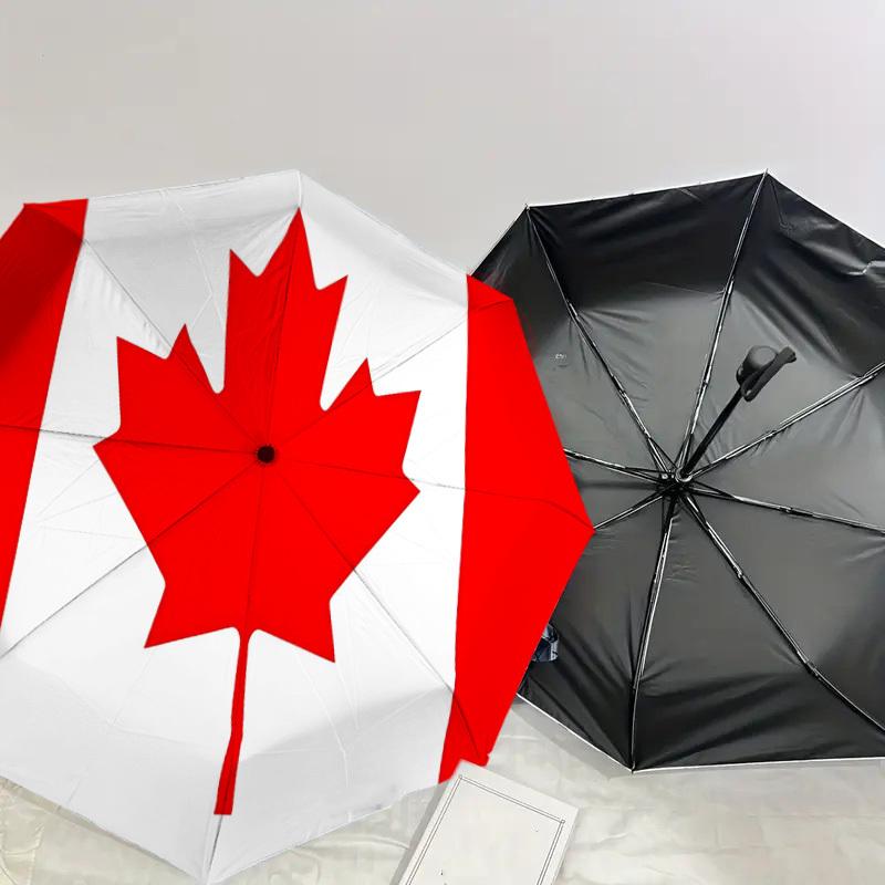 1pc Canada Flag Automatic Open/Close Umbrella with Windproof, 8-Rib Sturdy Canopy, Durable Ribs, Fashionable Design1161A