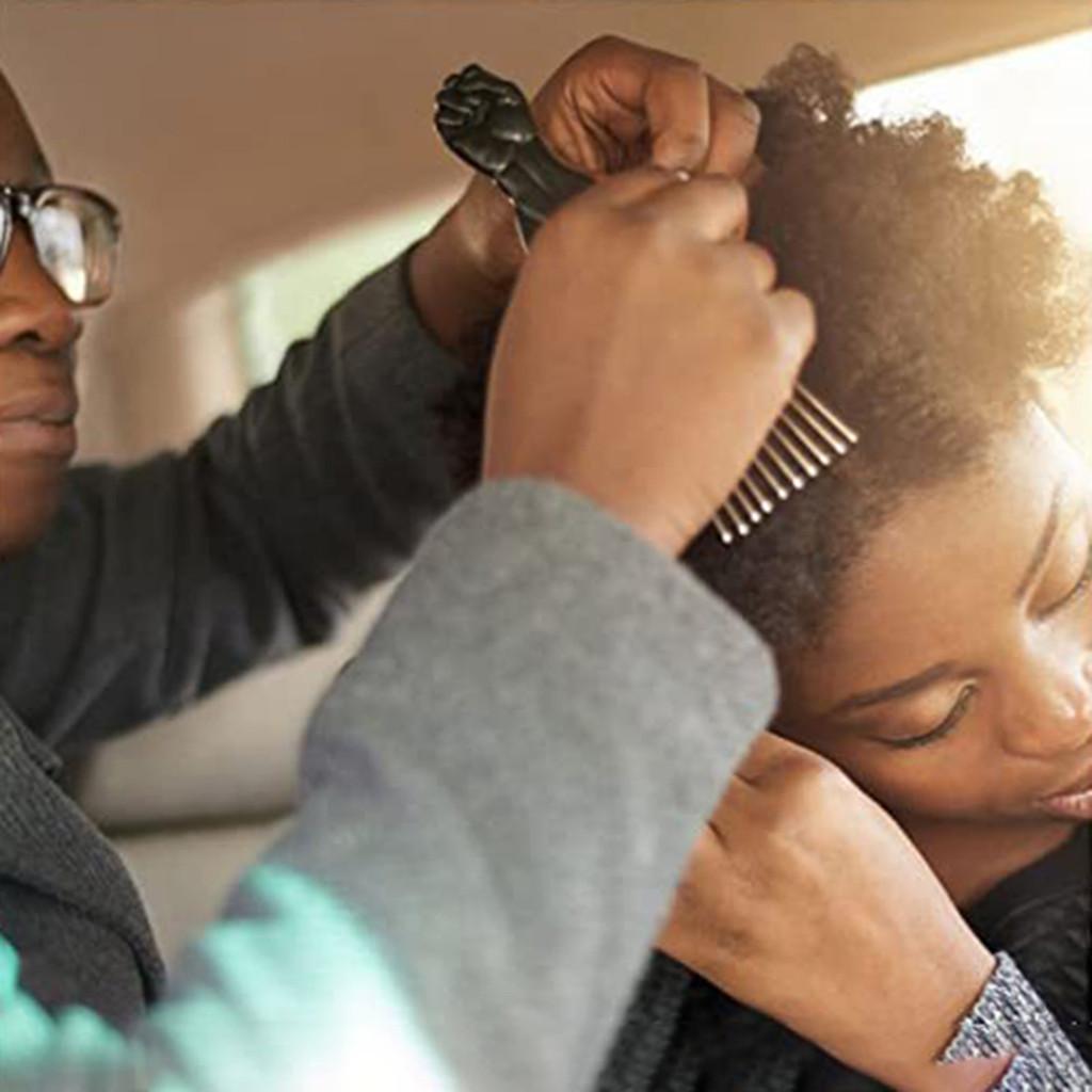 Широкие зубы в форме кулака, черная ручка, расческа для волос в стиле афро, металлическая салонная расческа, металлические зубцы для вьющихся волос