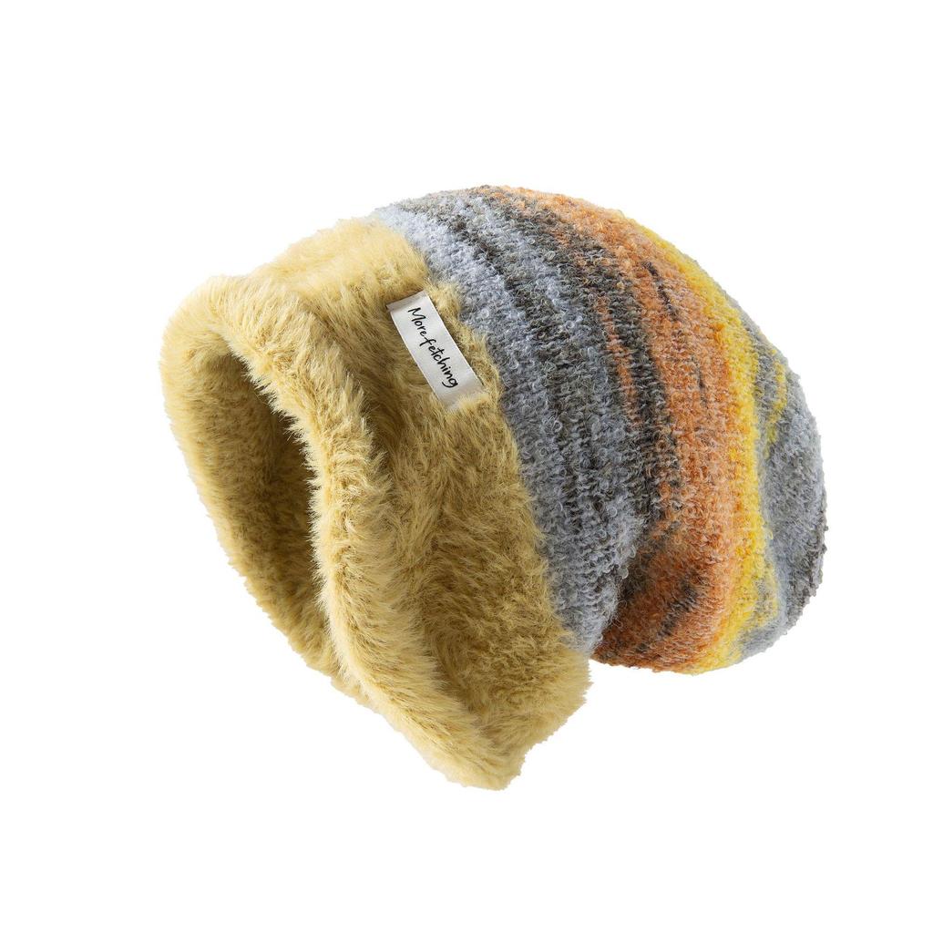 Colorblock Beanie Slouchy Womens Rainbow Autumnwinter Warm Hat With Ear Protection Fits Large Head Circumference
