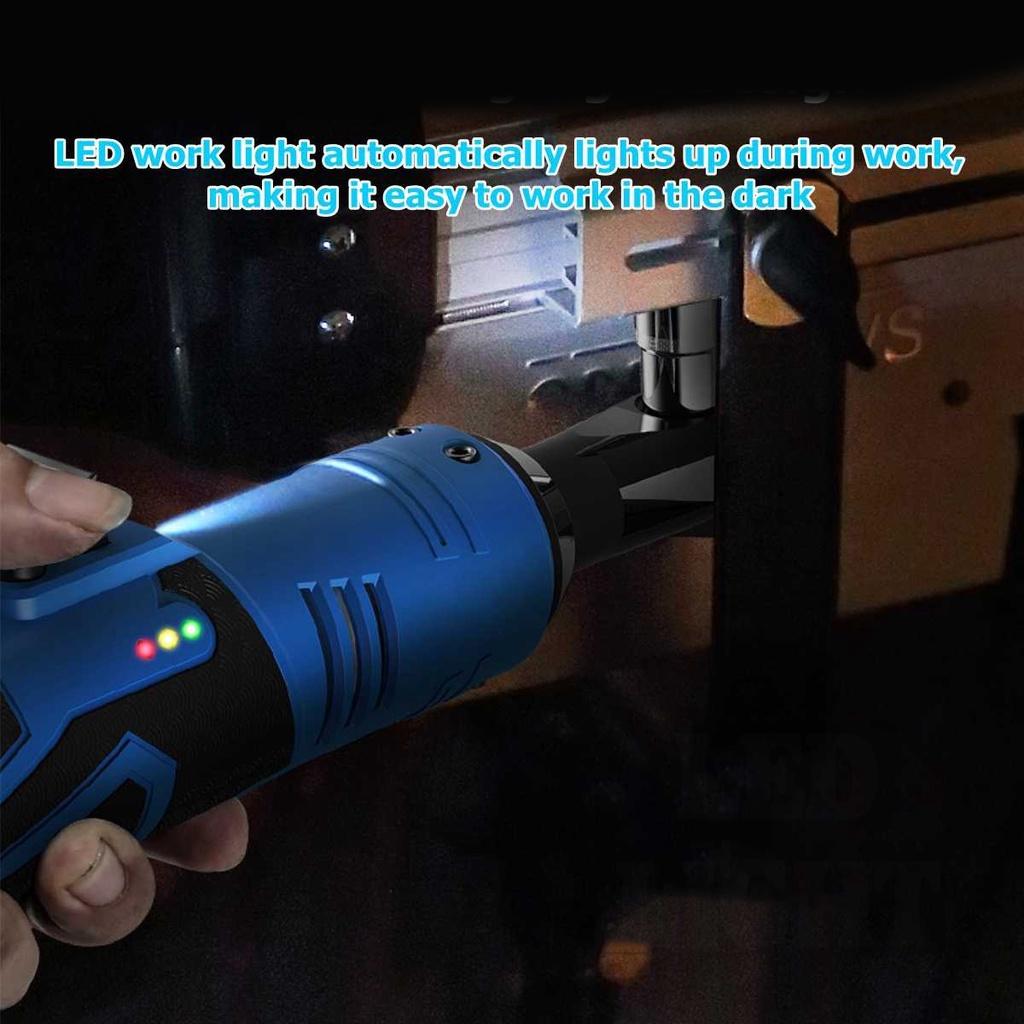 Blue 100N.m Electric Wrench Cordless Ratchet Rechargeable Scaffolding Right Angle Wrench with 2 Battery Charger Power Tool 18V 3/8Inches