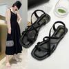 Flat-soled Sandals Women's 2025 Summer New Student Korean Version Fashion One-word Cross Strap Set Toe Beach Roman Shoes
