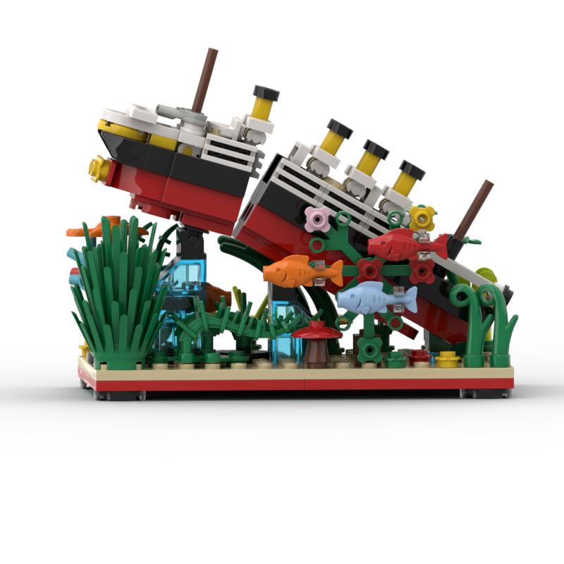 Модель круизного лайнера «Титаник» MOC Разбить пополам Строительные блоки Морская жизнь Рыбы Растения Кирпичи Лодка Наборы Демонстрационные игрушки для сборки