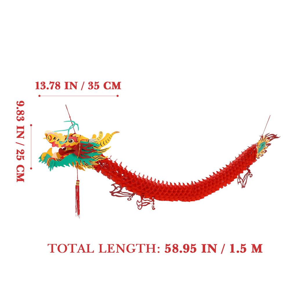 Китайский фонарь-дракон 1 метр Пластиковый подвесной фонарь для Фестиваля Lunar New Year 2026 Декор двери, дерева, потолка, окна