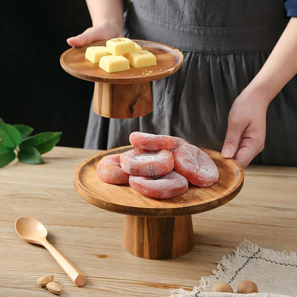 High Stand Wooden Cake Plate Creative Food Serving Trays Multi-Use Eco Naural Wood Dessert Fruit Snack Plate