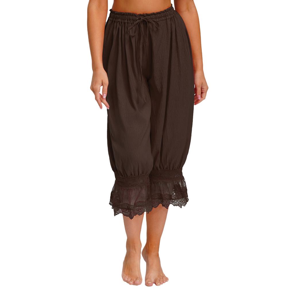 Женские длинные штаны-шаровары для дома, свободные штаны-афгани, эластичный пояс на шнурке, средневековый стиль, брюки миди