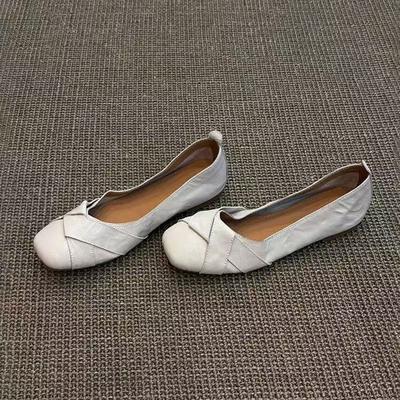 Версия из овчины~ Французские нишевые туфли-балетки с одной педалью женские 2025 новый темперамент универсальные неглубокие одинарные туфли туфли бабушки
