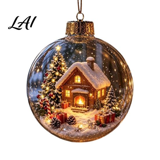 Transparent Xmas Sphere Decor Christmas Ball Ornament with LED Lights Snow Scene Acrylic Clear Hanging Decorations Decor Shatterproof Tree Seasonal