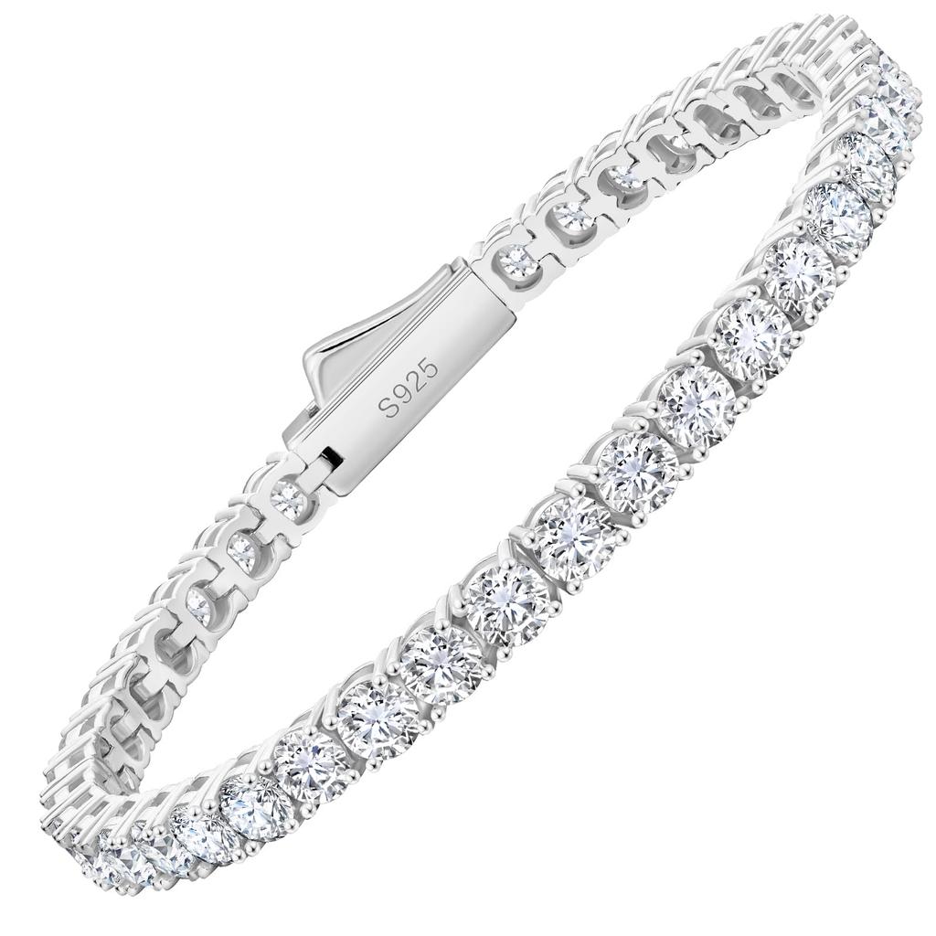KRKC Moissanite Tennis S925 Simulated White Gold Carats Luxury Gift Box Bracelet Women's Bracelet, Silver, Diamonds, Plated, 2.1-12.3 Total,