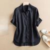 Дышащая и легкая хлопково-льняная рубашка для женщин со свободными короткими рукавами