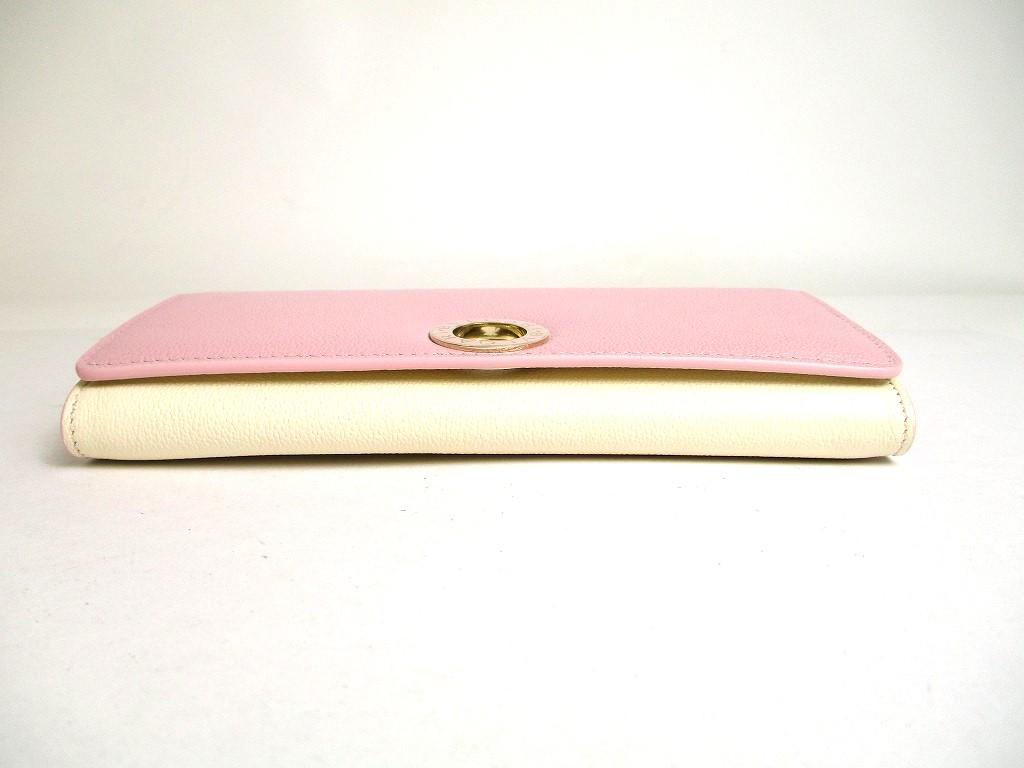 Подлинный BVLGARI Светло-розовый кремовый кожаный кошелек-конверт с золотой фурнитурой Continental #a440 Восстановленный