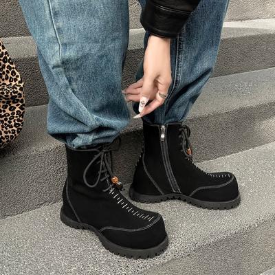 5СМ Модные ботинки Мартин в британском стиле на шнуровке 2025 осень и зима новые с круглым носком на плоской подошве с внутренней платформой небольшие короткие ботинки универсальные