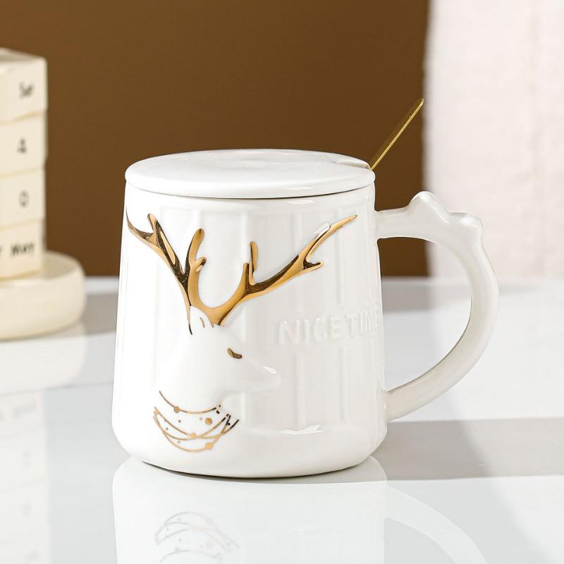 Керамическая кружка Кружка с крышкой ложкой Подарочная чашка Бытовая чашка для воды Девушки Офисная кофейная чашка Подарок на открытие