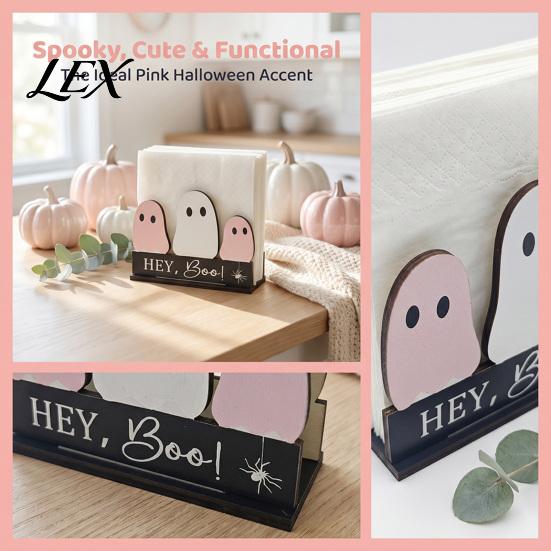Spooky Home Dining Table Accessories Halloween Wooden Napkin Holder, Ghost Pumpkin Tabletop Decor for Kitchen Room, Stable Dispenser Paper Towel