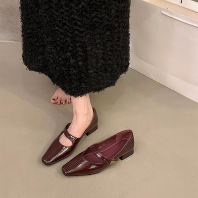 Туфли Мэри Джейн с леопардовым принтом на грубом каблуке, женские туфли, новинка весны и осени 2024 года, универсальные красные вечерние туфли с французской квадратной головкой