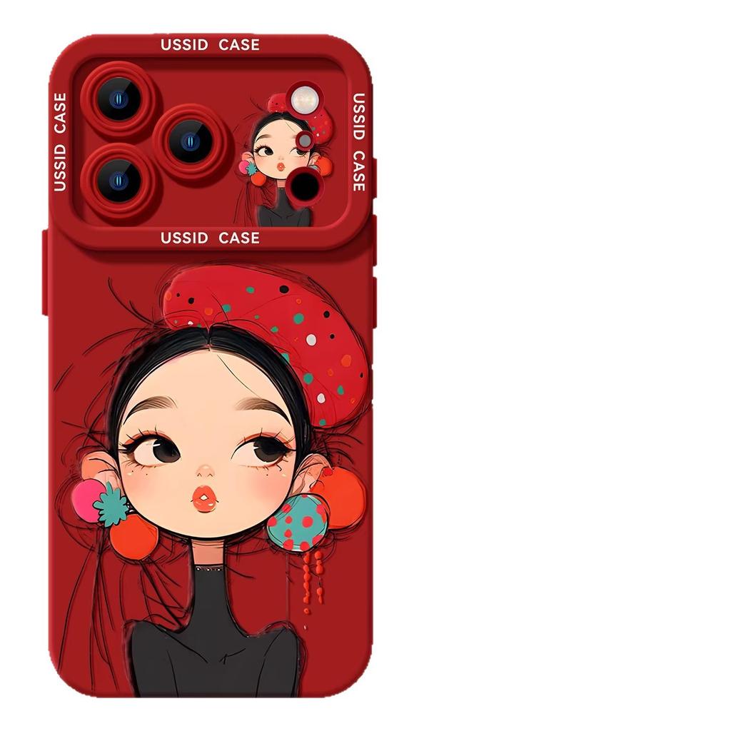 New Year's red is suitable for Apple 17pm soft new 16pro national style girl 15 sets 13 with lanyard 14 mobile phone case