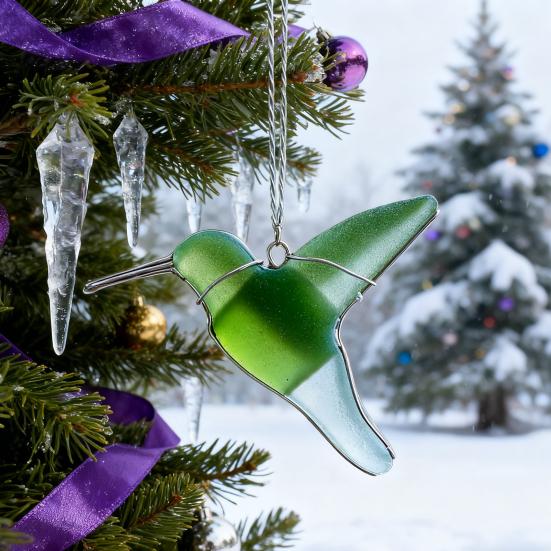 Sea Glass Bird Ornaments Handmade Ocean Style Hummingbird Bluebird Hanging Decoration Sea Glass Art Keepsake for Coastal Xmas Tree Decor