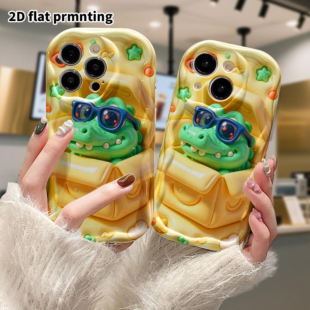 Phone Case: 2D flat design suitable for iPhone 18 17 16 15 14 13 Pro protective case, sunglasses little crocodile, perfect Christmas and Halloween hol