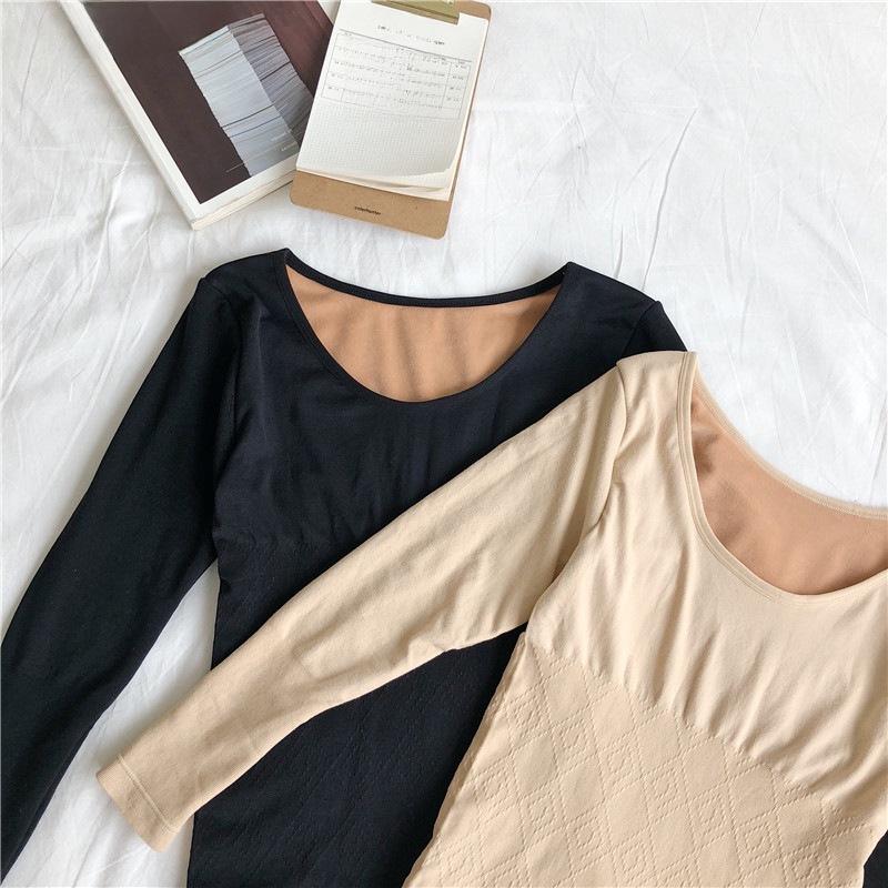 Комплект женского термобелья: Топ из бархата с длинными рукавами и круглым вырезом