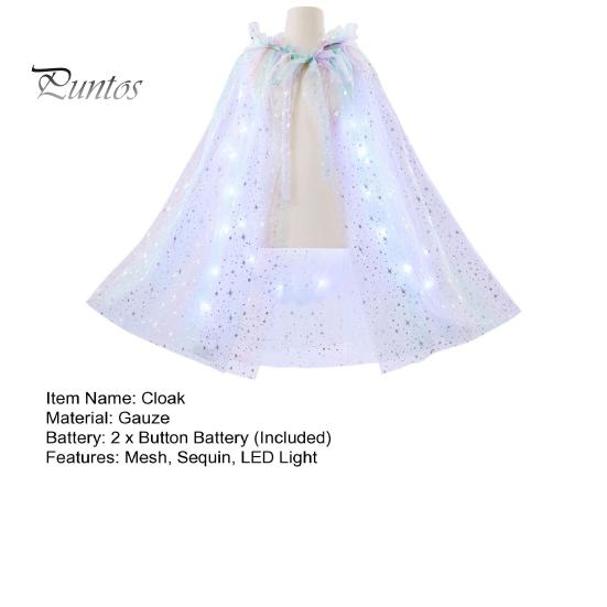 Детский плащ на Хэллоуин со светодиодной гирляндой, прозрачная сетка, блестки, капюшон, сборка, шнуровка, галстук, костюм для рождественской вечеринки в стиле принцессы, пончо