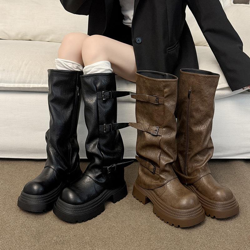 Модные универсальные ботинки Мартин на толстом каблуке с длинным голенищем, новинка осени и зимы 2025 года, женские ботинки-ковбои западного стиля на толстой подошве