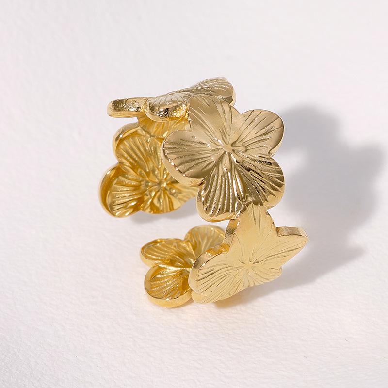 Открытое кольцо из нержавеющей стали с покрытием из 18-каратного золота: Простой, универсальный, нишевый дизайн, стойкий к выцветанию титановый стальной корпус.