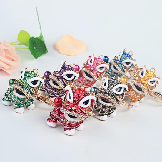 Инкрустация стразами в китайском стиле, реалистичное трехмерное неувядающее украшение, вращающаяся на 360 градусов голова, вращающийся кристалл с кристаллом, сумка для ключей в виде танца льва