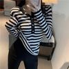 Базовая рубашка Облегающий и модный полосатый пуловер Свитер Футболка с длинным рукавом Женский топ