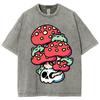 Girly Cute Style Cartoon Red Mushroom Skull Print Women's T-Shirt Loose Oversized Wash Short Sleeve Fashion Design Top