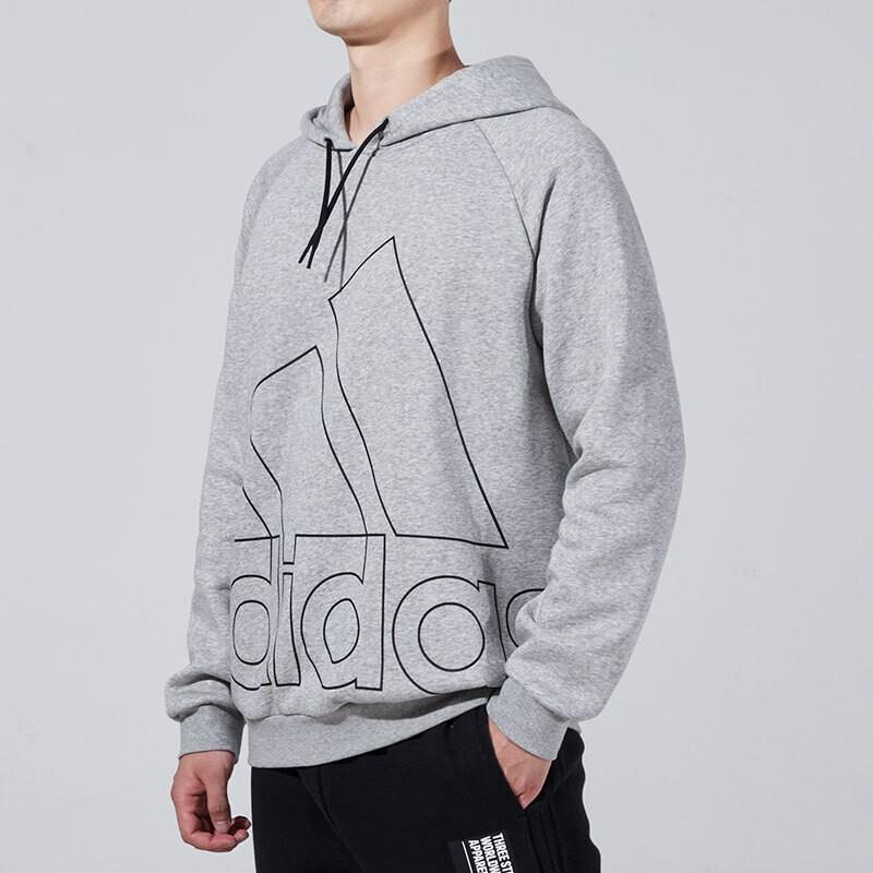 adidas Спортивная вязаная толстовка с капюшоном с большим логотипом и принтом на флисовой подкладке, мужские топы серого цвета HB5091