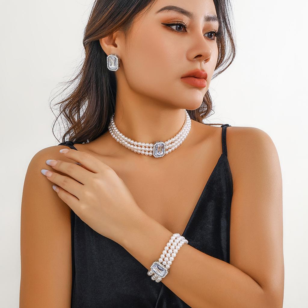 3 шт./компл. Многослойное колье-цепочка с имитацией циркона, браслет для женщин, свадебные, готические серьги-гвоздики с цирконом, набор аксессуаров