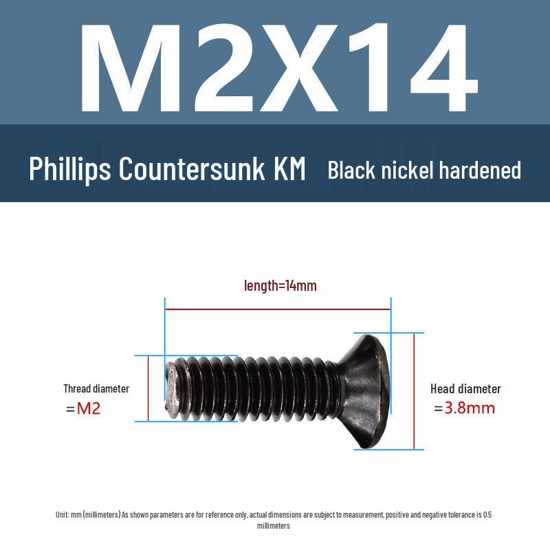 Yigu Carbon Steel Black Nickel Hardened KM Phillips Flat Head Screws M2-M4 for Electronics