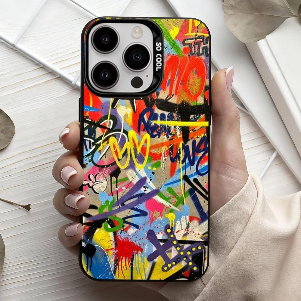 Крутой C-Цветный G-Граффити Чехол для телефона для iPhone17,16,15,14,13,12,11 Plus,Pro Max Конфетный Серебристый Покрытие Внутри Чехла