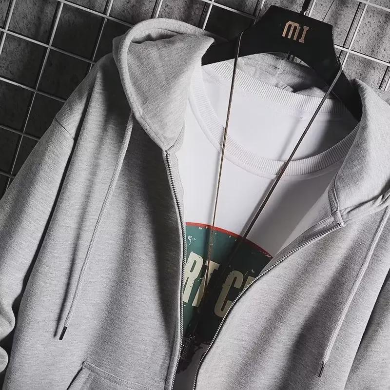 2024 Spring & Autumn Men's Fashion Jacket: High Street Hong Kong Style, Japanese-Inspired Sweater, Korean Trend, Loose Fit, Hooded Design.