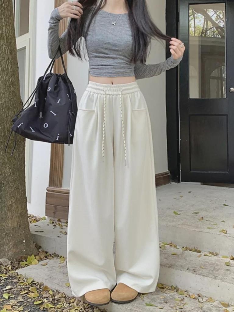 Женские повседневные брюки с широкими штанинами и эластичным поясом: Свободный крой, длина до пола, спортивные брюки для ранней осени