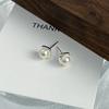Sterling Silver Square Pearl Stud Earrings S925 Korean Style Simple Commute Elegant Pretty Girl Heart Graceful Earrings